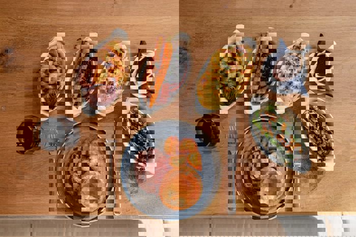 Birdseye View of the Sunday Roast Spread